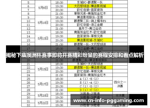 揭秘下庙澳洲杯赛事即将开赛精彩纷呈的赛程安排和看点解析